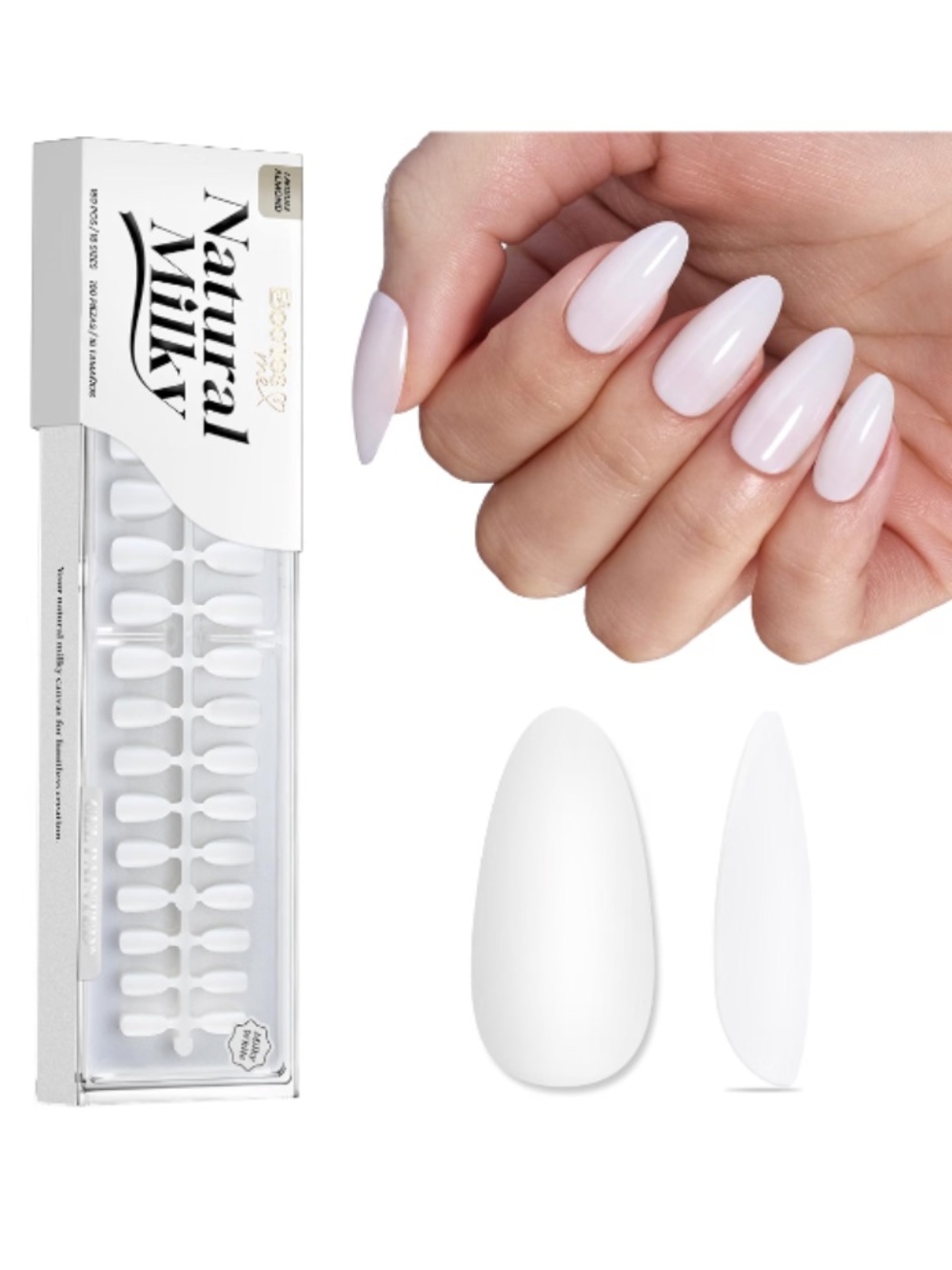Beetles Milky White Medium Almond Press On Nails